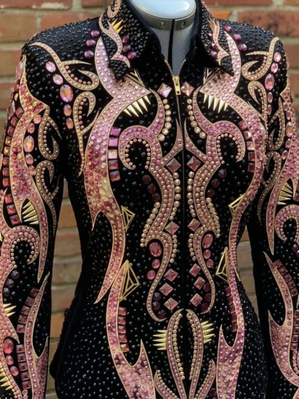 Luxury Black & Pink Crystal Western Show Jacket | Rhinestone Horse Show Coat